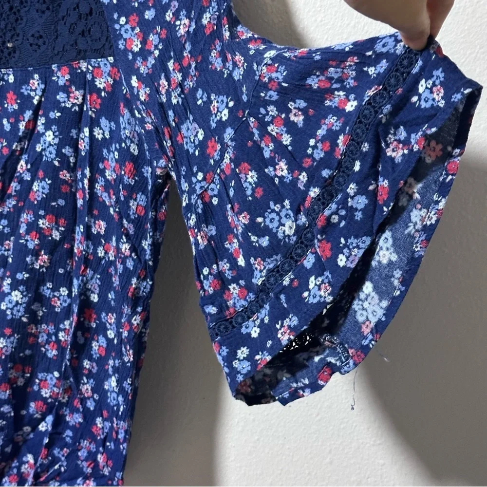 Justice Kids girls‎ Blue Floral Design Print Blouse Size 14/16